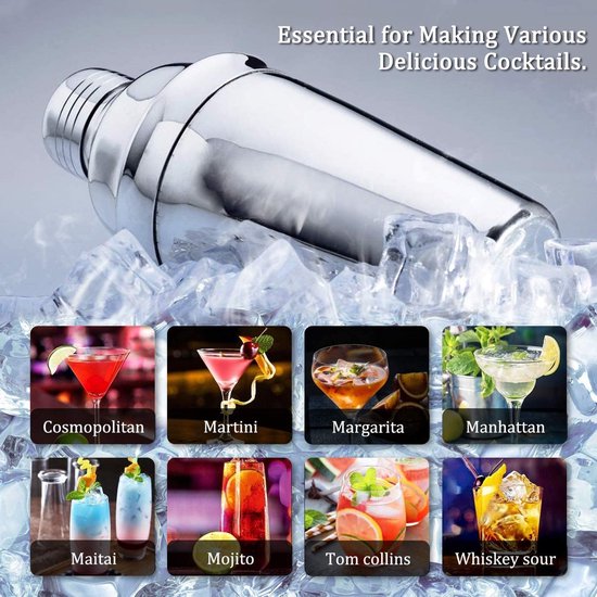 Cocktailshaker, cocktailset, 10-delige geschenkbarset, baraccessoires, cocktailset, 750 ml, premium barkeeperset voor thuis, bar