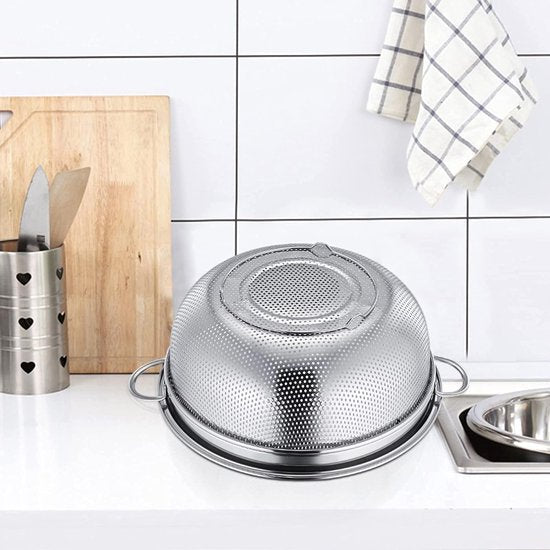Zeef, roestvrijstalen pastavergiet met handgrepen, Ø 20 cm, microgeperforeerd vergiet keukenzeef voor pasta, groenten, groenten, vaatwasmachinebestendig