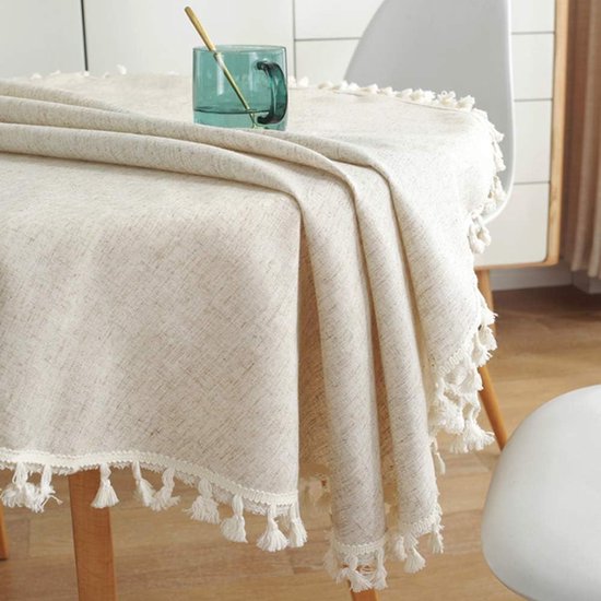 Rond tafelkleed effen kleur kwastjes tafelkleden katoen tafelkleed geschikt voor thuis keuken decoratie, verschillende maten