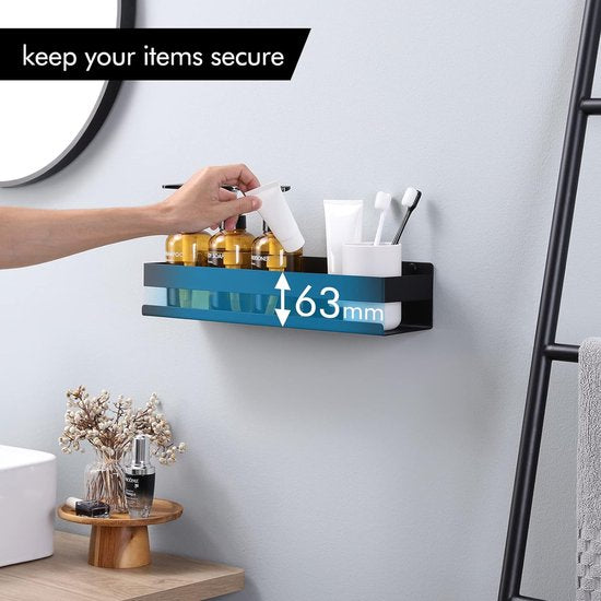 Doucheplank, zwart, doucheplank, doucheplank, wandplank, badkamerrek, 40 cm, roestvrij staal, wandmontage,