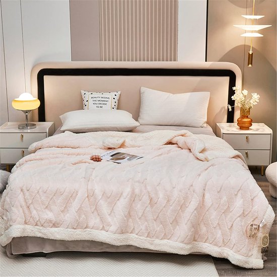 Wollige Sherpa knuffeldeken, hoogwaardige schapendeken, super warme fleecedeken als bankdeken, sprei of woondeken, bankdeken, beige, 150 x 200 cm