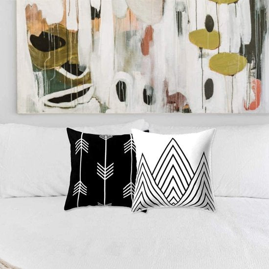 Kussenhoezen, 4 stuks, 45 x 45 cm, geometrisch zwart-wit, kussensloop met geometrisch patroon, decoratieve kussensloop, voor bank, slaapkamer, woonkamer, wooncultuur