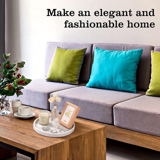 Cosmetisch dienblad, ronde harsdienblad, keramische sieradendienblad, opbergbak, make-up-organizer, sieraden, opbergdienblad, voor badkamer, toilettank, wastafel, zandwit