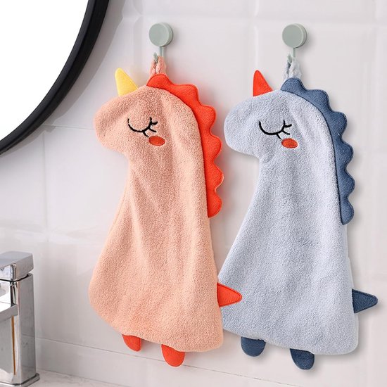 Handdoeken voor kinderen, 4 stuks, dieren-kinderhanddoekenset, kleine dinosaurusvorm, microvezel, handdoekenset, sneldrogende washandjes met ophangoog, douchehanddoek voor keuken