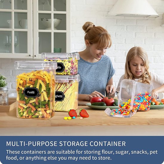Set van 24 voorraadpotten, BPA-vrij, plastic opbergdoos met deksel, luchtdicht, graanopslagcontainer en voedselopslagcontainers, keukenopslag en organisatie