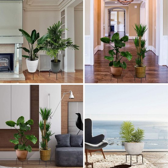 Plantenstandaard, 3 stuks, retro stijl, wijnstokken, bloempot, standaard, smeedijzer, rond, decoratief, bloemenkruk, potframe voor binnen en buiten, zwart