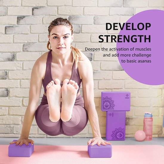 Yogablokkenset van 2 Eva Foam voor fitness, pilates, stretching en meditatie, yogariem inbegrepen