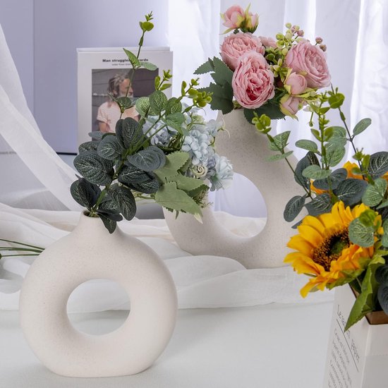 3 stuks keramische donutvaas handgemaakte ronde bloemenvazen decoratieve vazenset moderne decoratie voor pampasgras