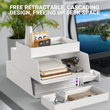 4 verdiepingen brievenbakje, documentenplateaus voor A4, opbergvakken, stapelbaar, bureau van kunststof, papieren organizer met penhouderset, bureauplank, archiefplank, opbergmand