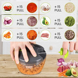 Handmatige uiensnijder, groente-uienhakmolen uitgerust met 3 scherpe roestvrijstalen messen, extra 3 messen en 1 mixer, voor uien, groenten, fruit, vlees, babyvoeding, meer