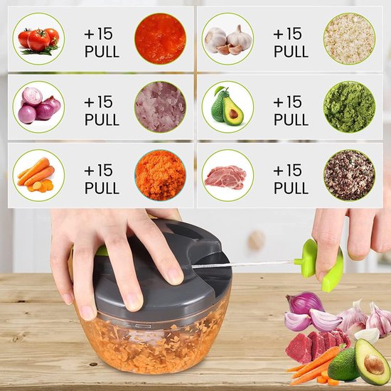 Handmatige uiensnijder, groente-uienhakmolen uitgerust met 3 scherpe roestvrijstalen messen, extra 3 messen en 1 mixer, voor uien, groenten, fruit, vlees, babyvoeding, meer