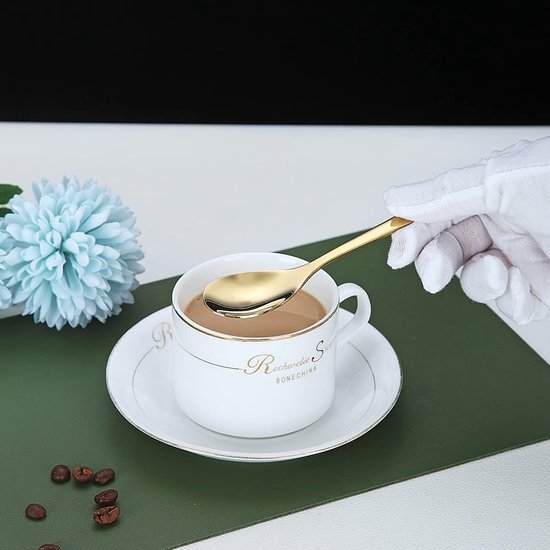 Gouden koffielepels, 6 stuks, roestvrij staal, titanium coating, vergulde theelepels, espressolepel, dessertlepel, theelepel, kleine mini-lepelset voor feestjes, vaatwasmachinebestendig