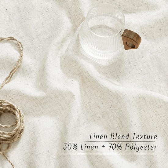 Linen Curtains, Short, Semi-Transparent Linen Curtain, Boho, Set of 2, H 160 x W 140 cm, Living Room Curtains, Linen Look, Short Semi-Transparent Curtains with Eyelets, Linen Curtains,