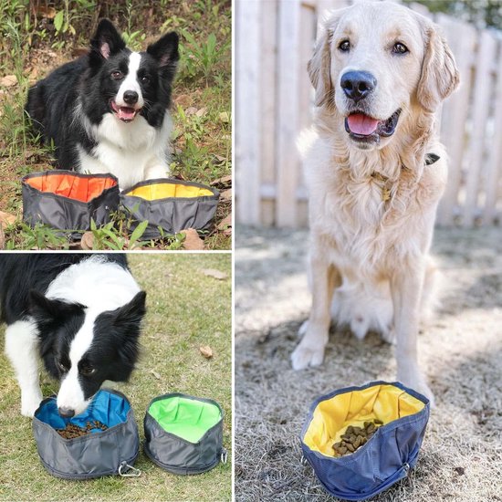 Hondenreiskom Draagbaar pakket van 2, 2L Grote hondendrinkbak voor op reis Opvouwbare lichtgewicht voerbak Waterbak voor honden Huisdieren (2L + 2,4L)