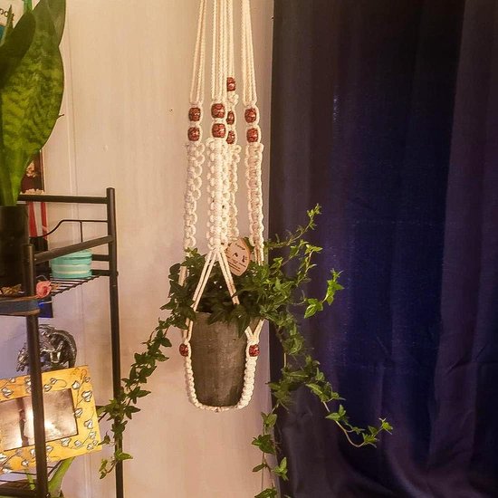 Macrame plantenhanger Bloem hangende houder Mand hangende mand Bloemenhanger Bloempothouder Hangende mand Katoenen touw Plantenbak Hangende potmanden met haken voor tuinhuis