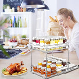 Kruidenrek, organizer, uittrekbare keukenkast, met kastrek, opbergrek 2 etages, voor keuken, flessen, olie, ingrediënten, glazen, koken (zilver, 28 x 23 x 26 cm)