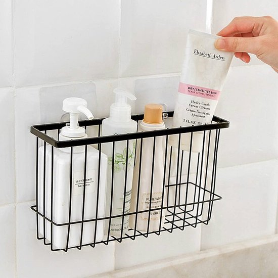 Easygood Opbergmand voor kast, set van 2 opbergmanden, wandmontage met zelfklevende pads, zwart (2 stuks)