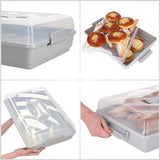 KADAX - Taarten- en gebakdoos met deksel, 44 x 30 x 12,5 cm - taarthouder van kunststof, transportbox met handvat, bakvorm, voor blikken cake, muffins, rechthoekig, voedselbox - Grijs