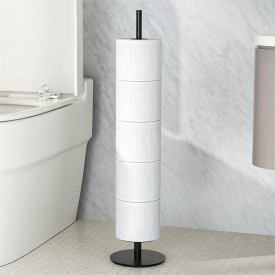 Staande toiletpapierhouder, wc-rolhouder & keukenrolhouder & reserverolhouder, wc-papieropslag, van roestvrij staal, vrijstaand, mat voor badkamer, met scheidingsplaat voor waterbescherming