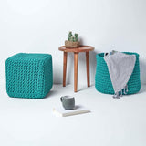 zitpoef zitkubus 35 x 35 cm, zitkussen gebreid poef, grof gebreide bekleding van 100% katoen, vulling van 100% polystyreen