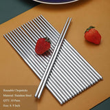 10 paar herbruikbare eetstokjes, roestvrijstalen metalen eetstokjes, Japanse Chinese Koreaanse eetstokjes vaatwasmachinebestendig, 8,9 inch (zilver/eetstokjes)