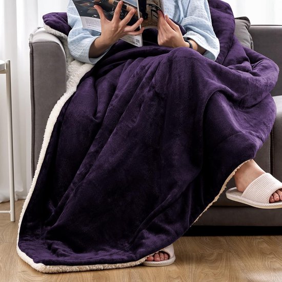 Sherpa knuffeldeken, pluizige hoogwaardige deken, superzachte fleecedeken als woonkamerdeken, sprei, warme banksprei, paars, 152 x 203 cm