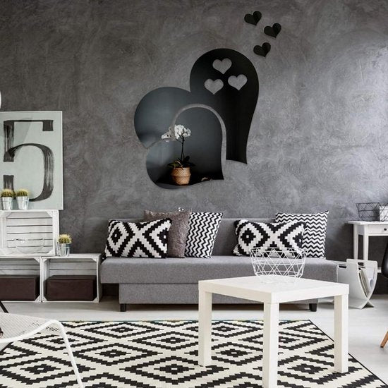 Set van 2 explosieveilige zelfklevende acrylspiegels, ideaal voor wanddecoratie in de badkamer, woonkamer en slaapkamer (zwart)