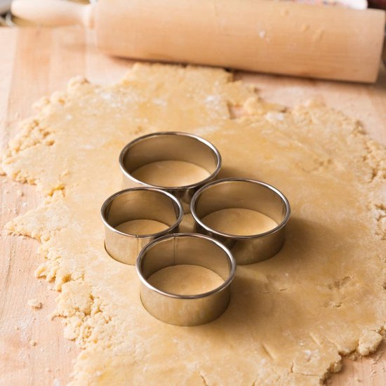 Roestvrij stalen uitsteekvormen, 12 stuks, ringen, koekjesvormen, snijset, dinerringen, koekjes, koekjes, rond, koekjes, uitstekers met opbergdoos