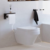 Toiletpapierhouder zonder boren, met plank, toiletpapierhouder, mat zwart, zelfklevend, met 2 kleefhaken, roestvrij staal