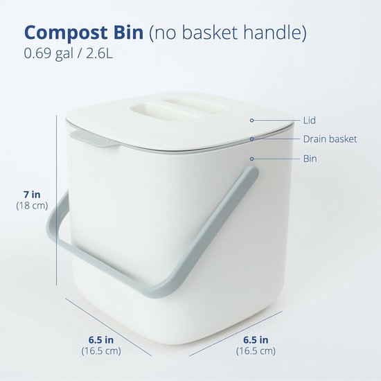 Keukencompostbak - gemakkelijk te reinigen voedselafvalcontainer voor de keuken | keukencompostcontainer voor het werkblad, emmer voor keukenafval (2,6 liter) - wit