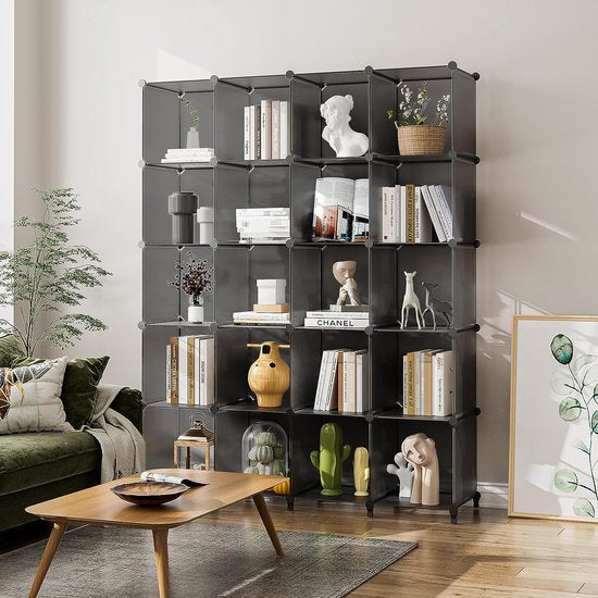 Cube-opslag, 9 dobbelstenen, stapelbaar, schoenenrek, boekenkast, plastic kasten, draagbare kledingkast voor slaapkamer, woonkamer, badkamer, (30,5 x 30,8 x 30,8 cm per kubus) grijs