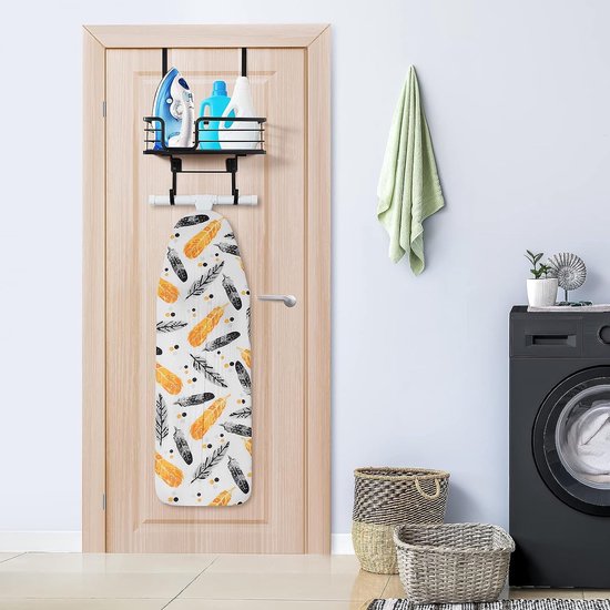 Strijkplankhouder Strijkplank Wandmontage met grote opbergmand en sterke haken - Strijkijzer- en strijkplankhouder voor wasruimte - Houdt strijkijzer, plank, spuitflessen vast