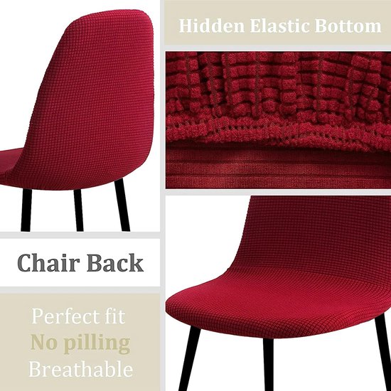 Stoelhoezen, Set van 4, Stretch, eetkamerstoelen, hoes, universeel, wasbaar, verwijderbaar, elegante stoelhoes, antislip, keukenstoelen voor kantoor, eetkamer, woonkamer, Jacquard rode wijn
