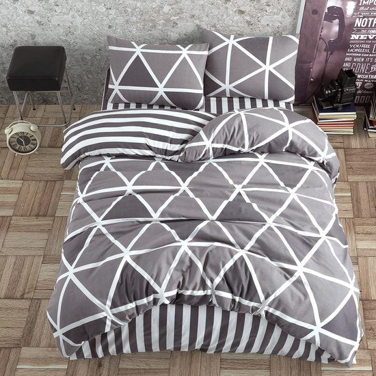 Stripe Beddengoed, 155 x 220 cm, grijs, ademend, renforcé beddengoedset met 1 dekbedovertrek van 155 x 220 cm en 1 kussensloop van 80 x 80 cm, beddengoed, grijs