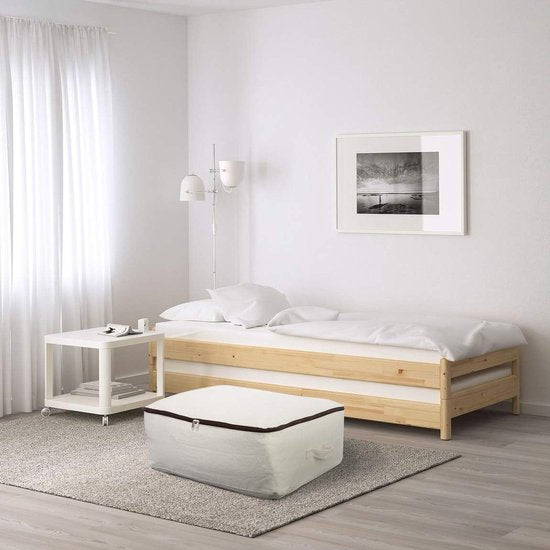2 STUKS Duurzame Dikke Zachte Ademende Canvas Opbergzakken Organisator voor beddengoed, dekbedden, kussens, dekens, kleding, 65x47x22cm, Beige