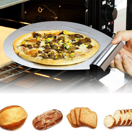 Pizzaschep roestvrij staal, pizzaschep roestvrij staal, pizzaschuiver, pizzaschep voor pizzasteen, taarten, flambee, quiches, pizza's en nog veel meer