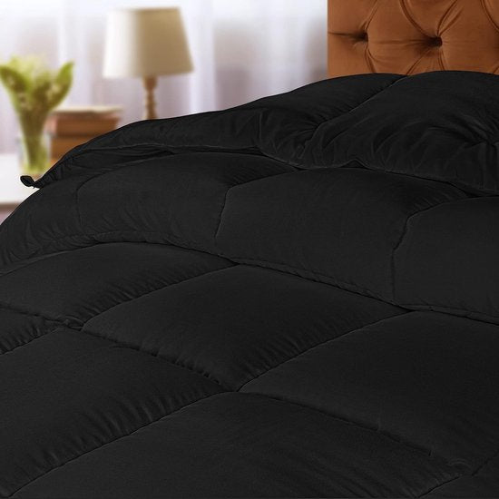 Dekbed 155 x 220 cm, all-season dekbed 370 GSM vulling, ademende slaapdeken, dekbed, super zacht, knuffelig (zwart)