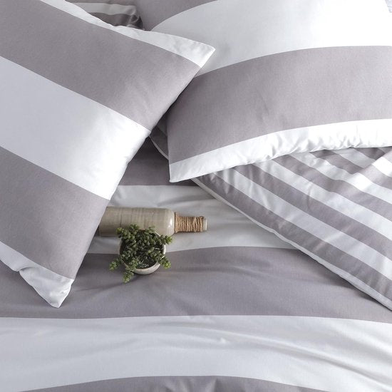 Still Beddengoed, 200 x 200 cm, grijs, ademend, renforcé beddengoedset met 1 dekbedovertrek van 200 x 200 cm en 2 kussenslopen van 80 x 80 cm, wit, grijs