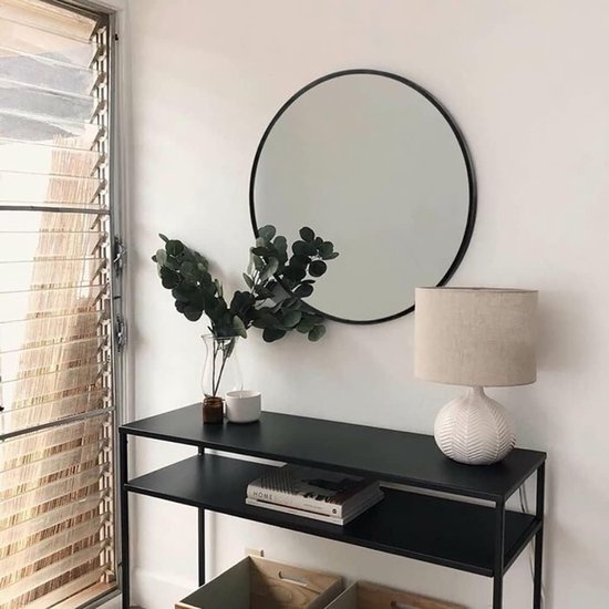 Ronde spiegel, wandspiegel, 50 cm, badkamerspiegel voor hal, woonkamer, slaapkamer, zwart Vertaling: Ronde spiegel, wandspiegel, 50 cm, badkamerspiegel voor de hal, woonkamer, slaapkamer, zwart.