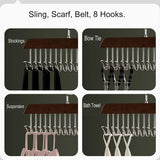 Houten kleerhangers, 4 sets, riemhangers van hout, hangers voor kleding met meerdere haken, 360 graden draaibare beugel, voor sjaalhangers, stropdassenhouder, riemhouder