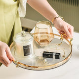 Rond dienblad met handgrepen van acryl, gouden decoratief dienblad voor salontafel, hartstuk, keuken, grote koffie-thee-dienblad, make-up, kandelaar, organizer (ernsteen)