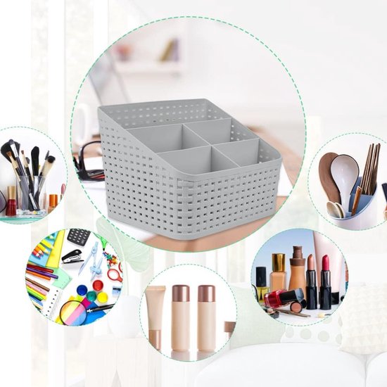 Cosmetische opbergmand, organizer, rotan opberghouder met 5 vakken, kunststof make-up, opbergruimte, desktop-organizer, cosmetica, multi-grid opbergdoos voor bureau en kantoor