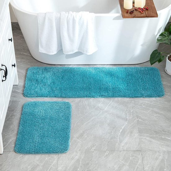 Badmat, badmat, antislip, wasbaar, absorberend, voetmatten voor woonkamer, slaapkamer, badkamer, 45 x 120 cm, blauw-groen Badmat, badmat, antislip, wasbaar, absorberend, deurmatten voor woonkamer, slaapkamer, badkamer, 45 x 120 cm, blauw-groen.