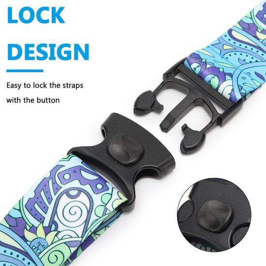 2 stuks kofferriem, kofferband, verstelbare, gepersonaliseerde bagageriem met afsluitbare gesp voor koffer, riem, reistas (blauwe bloem)