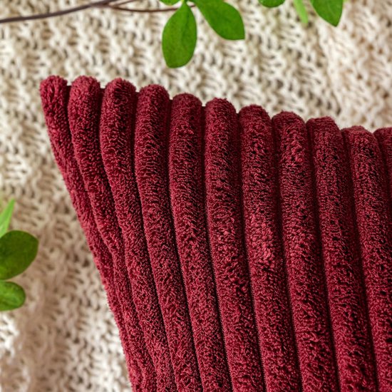 Kussensloop, corduroy, sierkussensloop, bankkussen, 50 x 50 cm, corduroy, decoratieve zachte sierkussenhoezen, kussens voor bank, stoel, thuis, slaapkamer, wijnrood