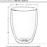 Creano dubbelwandig XXL thermoglas 400ml, extra groot hittebestendig koffieglas/thee glas/latte macchiato van borosilicaatglas