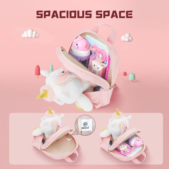 Kleine kinderrugzak, afneembare pluche pop, kinderrugzak, eenhoornrugzak, kindertas voor 2-5 jaar, kleuterjongens en -meisjes