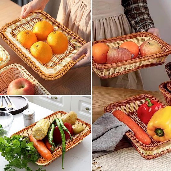 2 stuks gevlochten gevlochten fruitbrood, opbergmand rotan geweven mand voor eetkamer, woonkamer en keuken (30 x 20 x 7 cm)