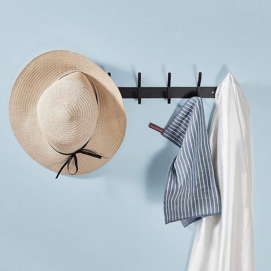 Kledinghaken, haaklijst, garderobehaken, RVS met 6 haken, wandhaken, garderobelijst voor slaapkamer, badkamer (zwart, 6 haken, 2 stuks)