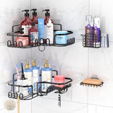 Doucheplank, doucheplank, zonder boren, driehoekige douchemand, hangend tot 10 kg draagvermogen, hoekrek, doucheplank, 4 stuks met 4 haken voor scheerapparaat, handdoek, borstel enz